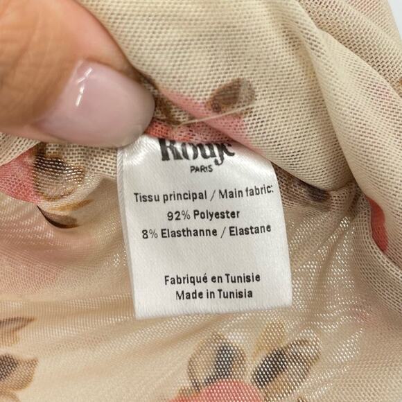 Rouje Paris| Iva Top Floral Mesh Surplice Faux Wrap Bodycon Romantic Blouse 40 8 - Picture 13 of 16
